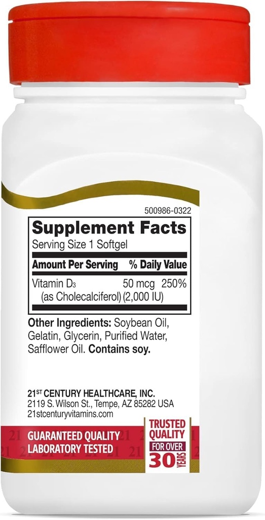 21st Century D3 2000 IU Softgels, 250 Count 3