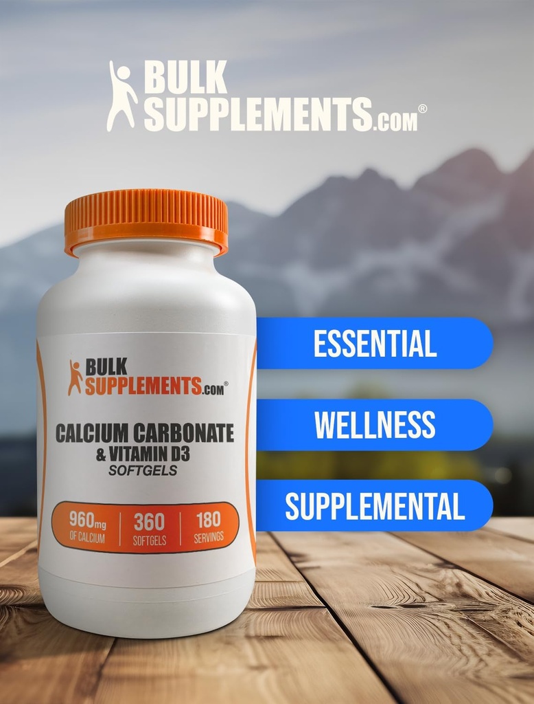 BulkSupplements.com Calcium Carbonate & Vitamin D3 Softgels - Calcium and Vitamin D3, Calcium & D3 Supplement for Immune Support - Gluten Free, 2 Softgels per Serving, 360 Count (Pack of 1) 6