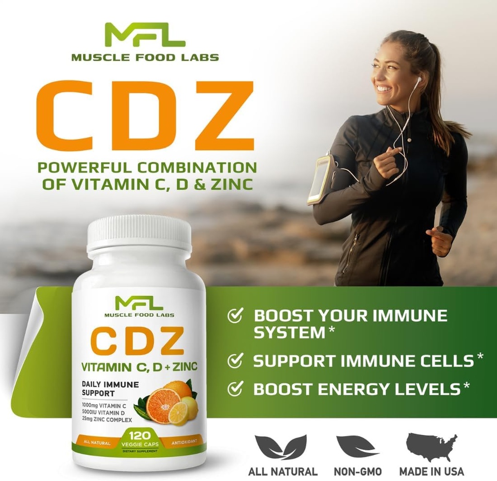 2 Pack, C D Z | Vitamin C, 1000mg | Vitamin D3, 125mcg | Zinc, 25mg | Non-GMO & Gluten Free | 240 Servings 3