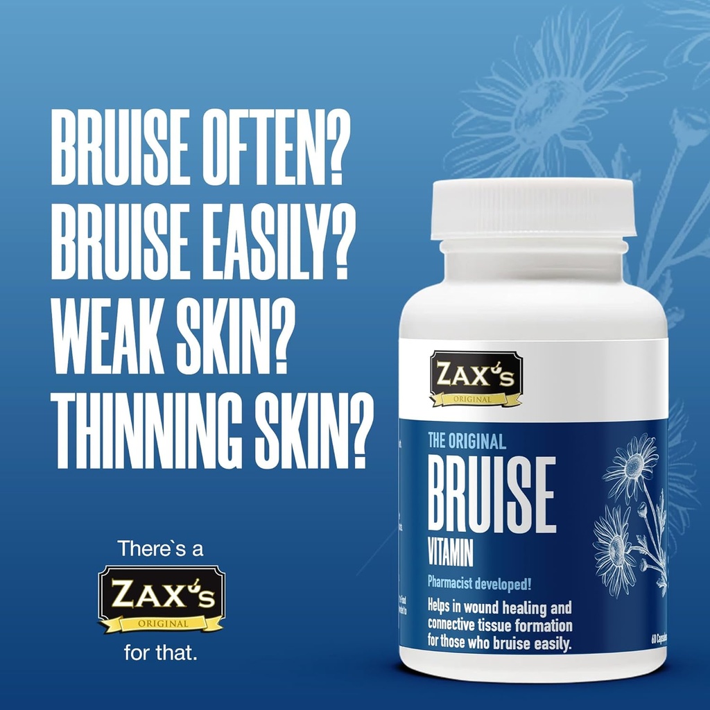 ZAX'S Bruise Vitamin Pharmacist Developed Bruising Supplements Potent Bruising Swelling Reducer, Zinc, Vitamin K, D3, Ascorbic Acid, Citrus Bioflavonoids, 60 Caps, Combine Arnica Bruise Cream 3