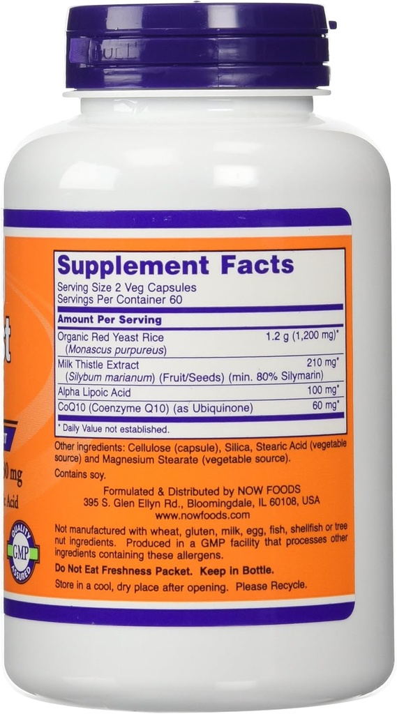 NOW Foods 600mg Red Yeast Rice & 30mg Coq10, 120 caps (pack of 2) 3