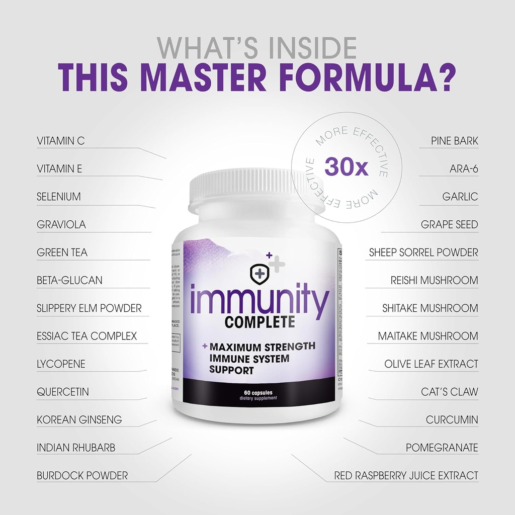 Immunity Complete - 20-in-1 Immune System Booster Formula with Cat's Claw, Quercetin, Vitamin C, and Olive Leaf Extract 60ct 5