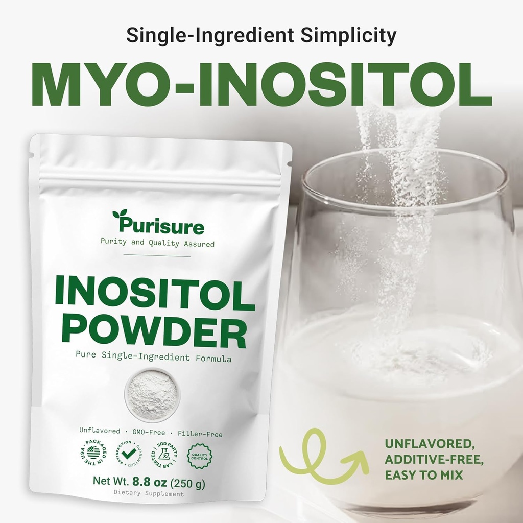 Purisure Myo-Inositol Powder, 250g, Fertility, Hormonal Balance and Ovarian Support, Pure Inositol Powder, Myo Inositol Supplement to Support Energy and Brain Wellness, Vegan, Non-GMO, 500 Servings 6