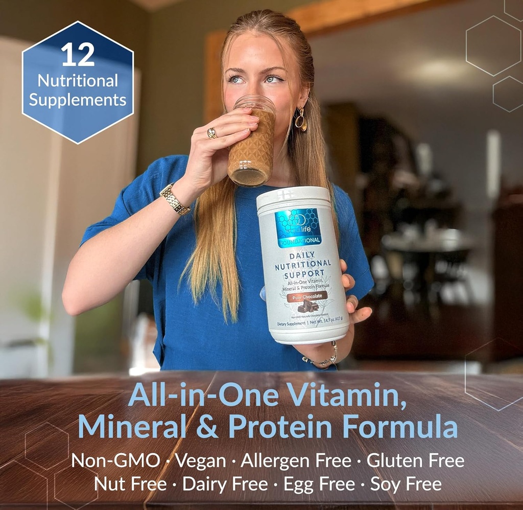 Equilife Daily Nutritional Support, All-in-One Multivitamin Meal Replacement, Pure Chocolate Flavor, 15G Plant Protein, Supports Overall Wellness Including Energy, Digestion, & Skin, 14 Servings Tub 5