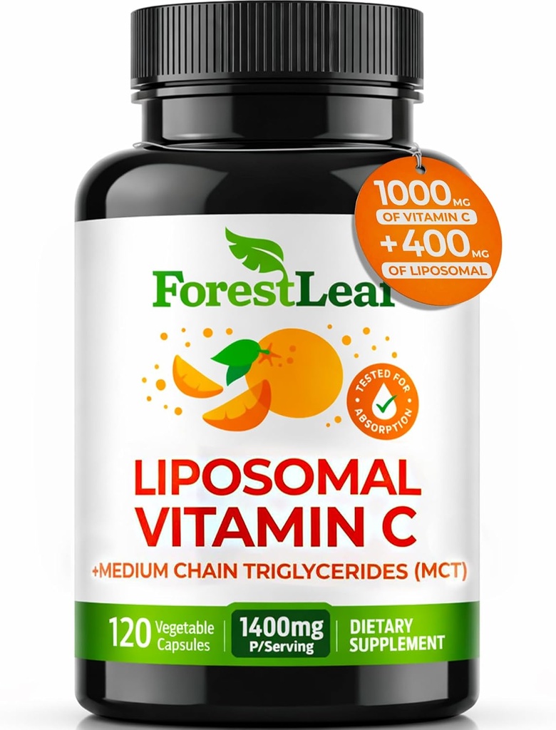 ForestLeaf Liposomal Vitamin C 1000mg Capsules | High Dose Vitamin C Liposomal Supplement w Coconut Oil Fatty Acids | Fast Absorption | Immune Support, Antioxidant, Collagen Production | 120 Vegan Cap 2
