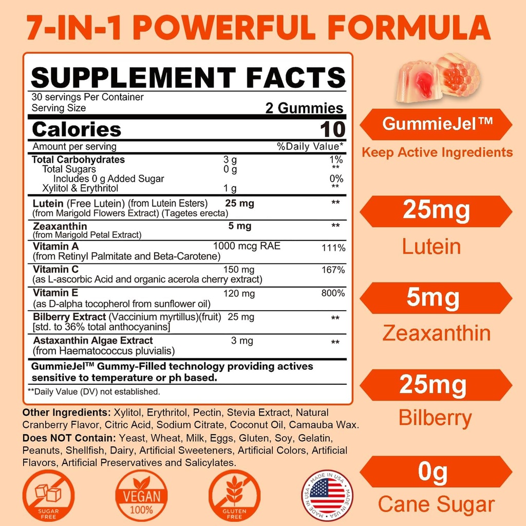 NEVISS Sugar Free Prebiotic Fiber Gummies 120 Counts + Lutein Gummies 60 Counts 6