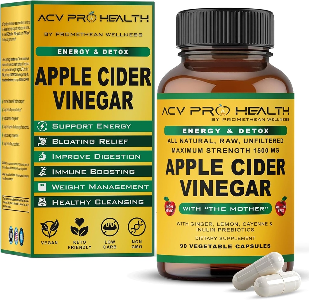 ACV Pro Apple Cider Vinegar Capsules Certified Organic with Mother ACV Pills Detox Cleanse Acid Reflux Relief Support Supplement Ginger Root Cayenne Pepper Powder 2