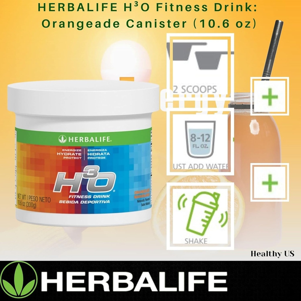 Herbalife H³O Fitness Drink: Orangeade Canister 10.6 Oz (300g), Carbohydrate Blend for immediate Energy, Energize, Hydrate, Protect, Naturally Flavored 5