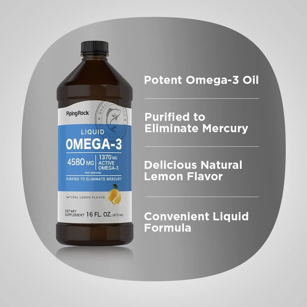 Piping Rock Omega 3 Fish Oil Liquid Supplement | 16 Fl Oz | Mercury Free | Lemon Flavor | 1370 mg Active Omega-3 | for Men and Women | Non-GMO, Gluten Free 5