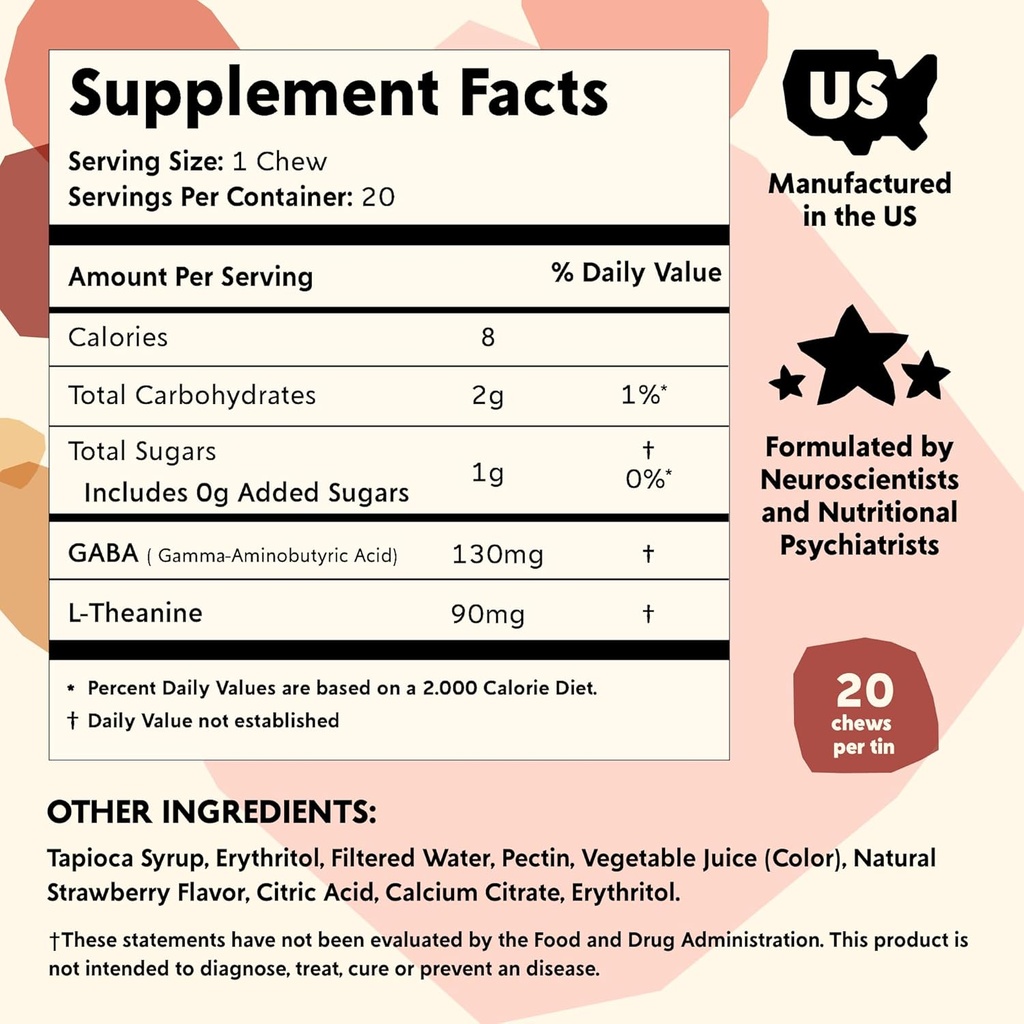 PYM Berry Mood Chews Support for Stress, Worry & Overwhelm, 20 Count | 130mg GABA, 90mg L-Theanine | Vegan, Non-GMO, Gluten-Free, No Added Sugar | All-Natural Mood Balance Supplement Made in USA 3