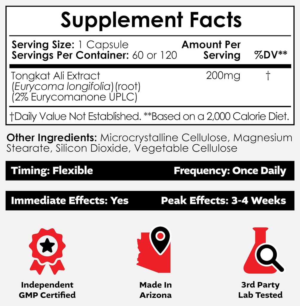 Nootropics Depot Tongkat Ali Extract Capsules | 200mg | 120 Count | 2% Eurycomanone by HPTLC | Eurycoma longifolia Root Extract 3