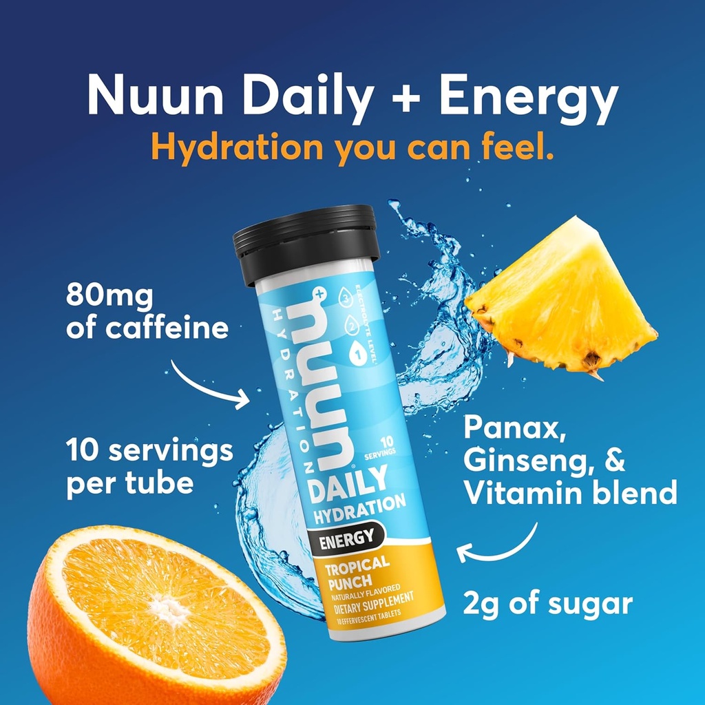 Nuun Energy Electrolyte Tablets with Ginseng, Caffeine from Green Tea Extract, Vitamin B12, B6, B5, Magnesium & 4 Other Electrolytes, Gluten Free & Vegan, Ginger Lime Zing, 8 Pack (80 Servings Total) 3