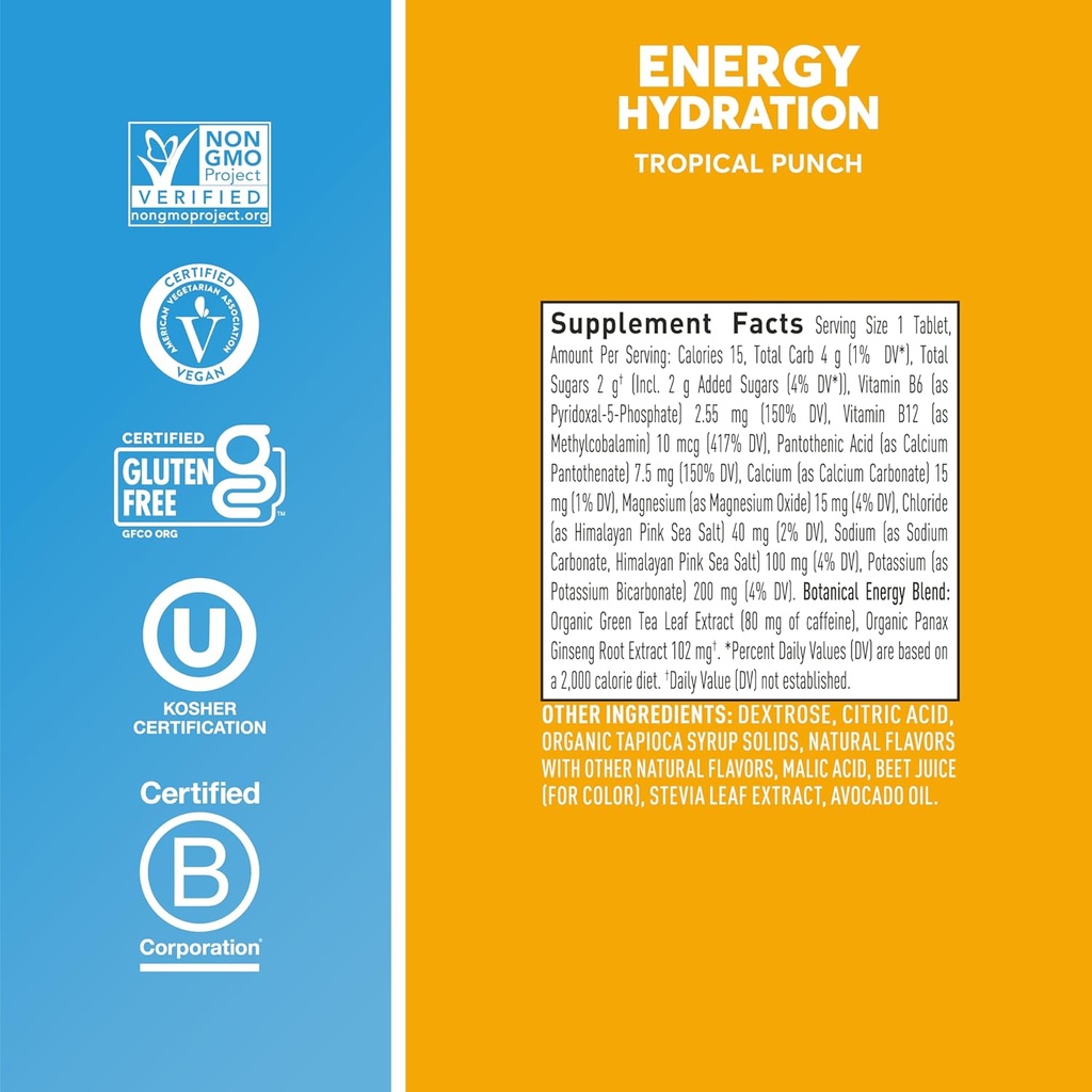 Nuun Energy Electrolyte Tablets with Ginseng, Caffeine from Green Tea Extract, Vitamin B12, B6, B5, Magnesium & 4 Other Electrolytes, Gluten Free & Vegan, Ginger Lime Zing, 8 Pack (80 Servings Total) 6