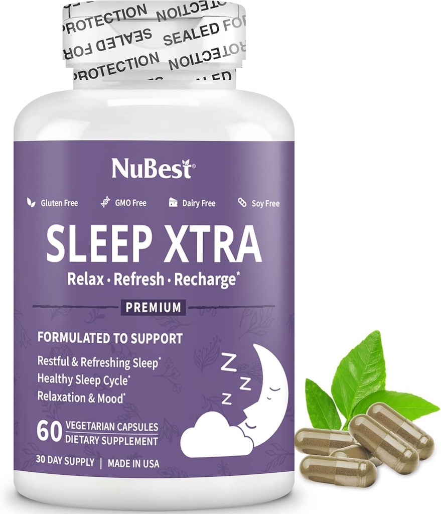 NuBest Sleep Xtra | Supports Healthy Sleep for Adults | Vitamin B6, Melatonin, Ashwagandha, Chamomile, Valerian & More - Non Habit-Forming | 60 Vegan Capsules |1 Month Supply 2