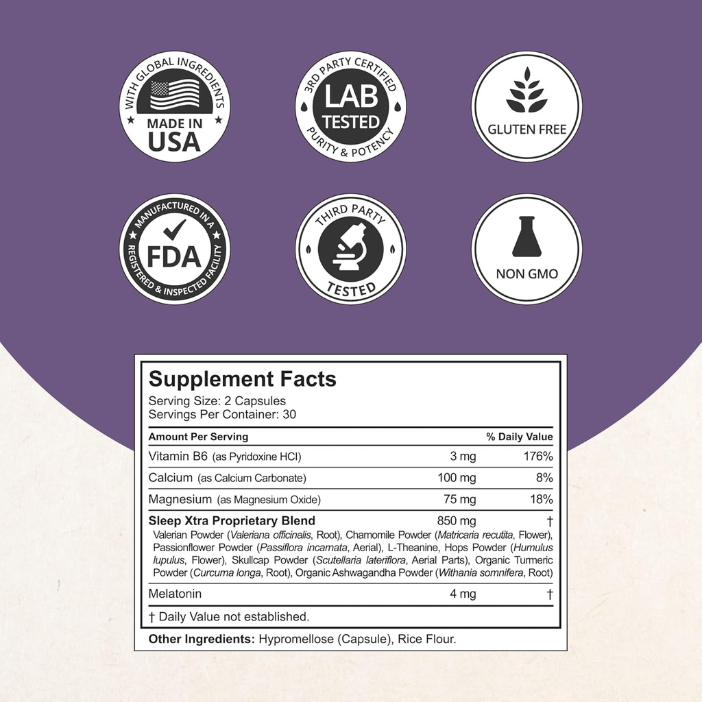 NuBest Sleep Xtra | Supports Healthy Sleep for Adults | Vitamin B6, Melatonin, Ashwagandha, Chamomile, Valerian & More - Non Habit-Forming | 60 Vegan Capsules |1 Month Supply 3