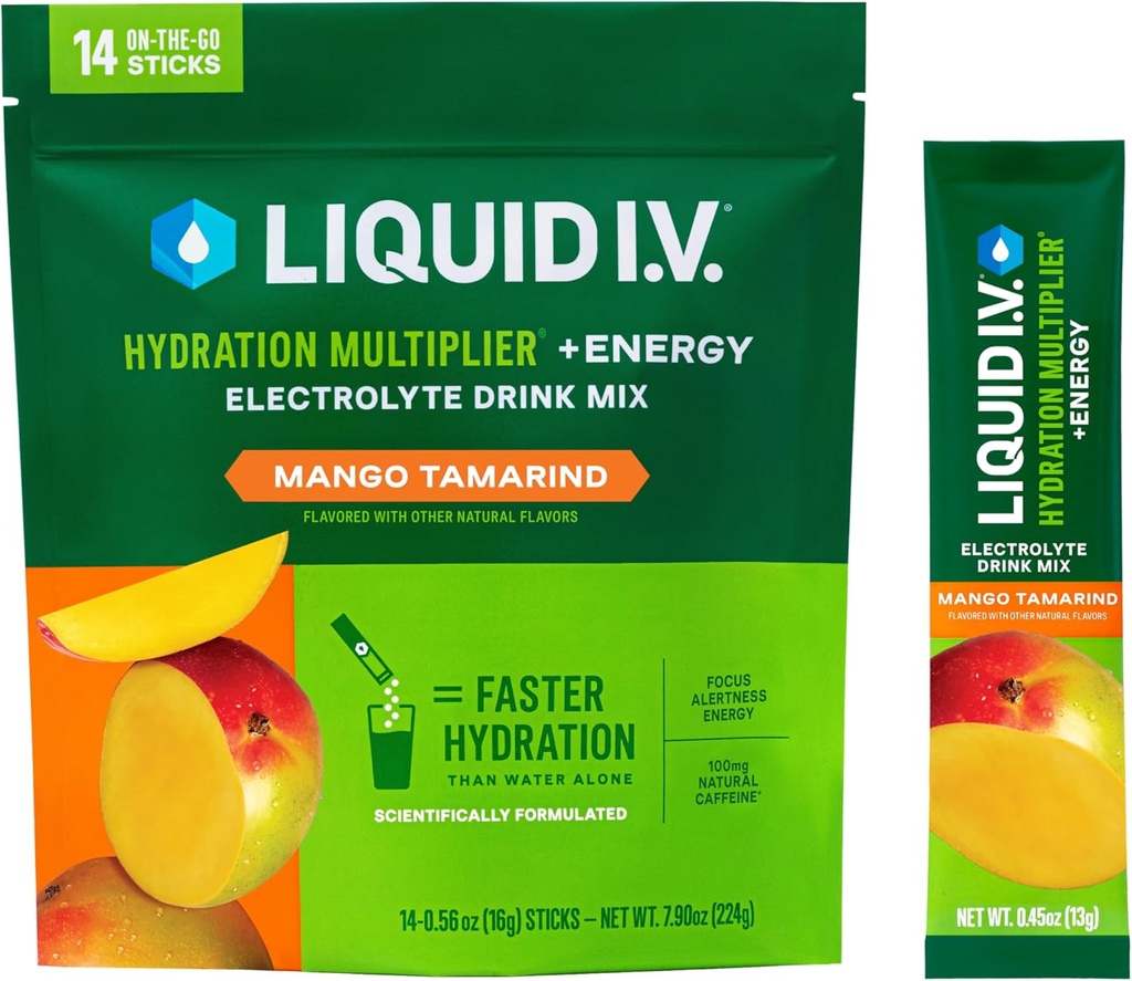 Liquid I.V.® Hydration Multiplier +Energy - Mango Tamarind | Electrolyte Powder Drink Mix | 1 Pack (14 Servings) 2