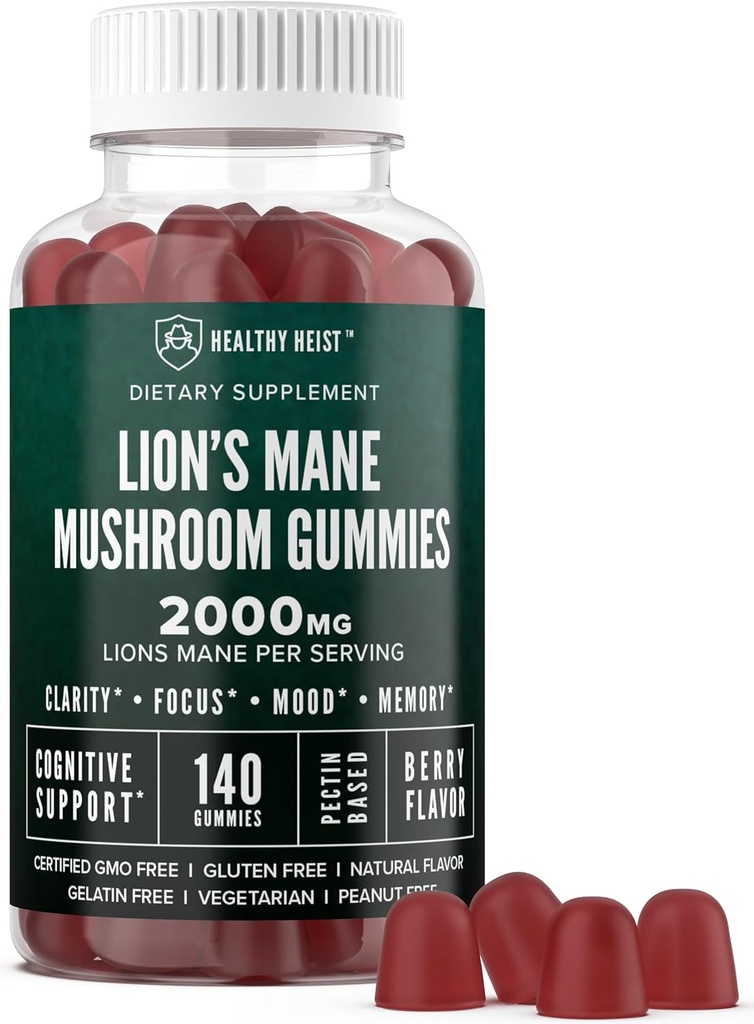 Lions Mane Mushroom Gummies for Adults, 140 Count Bulk Lion's Mane Chewables, High Potency 10:1 Organic Extract amounts to 2000mg, Supplement Supports Mental Clarity, Focus, Mood and Brain Fog 2