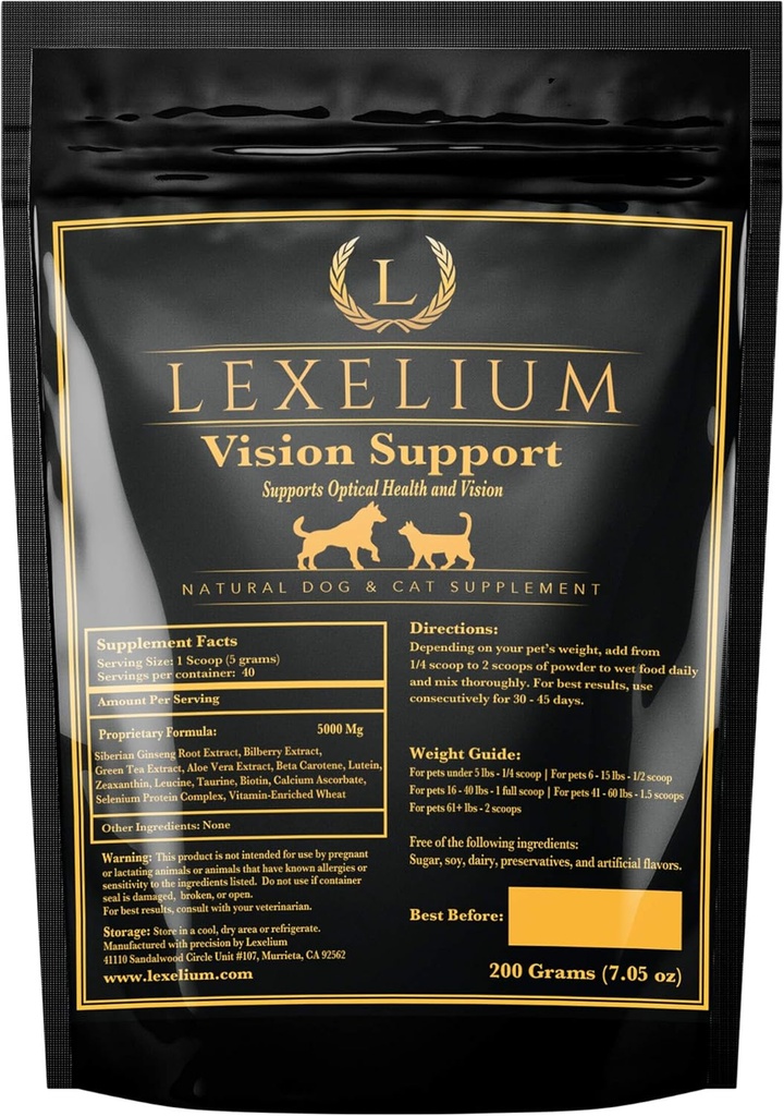 Vision Support & Eye Sight Supplement for Dogs and Cats- Fortified with Zeaxanthin, Bilberry, Lutein, and Beta Carotene - 200 Grams 2