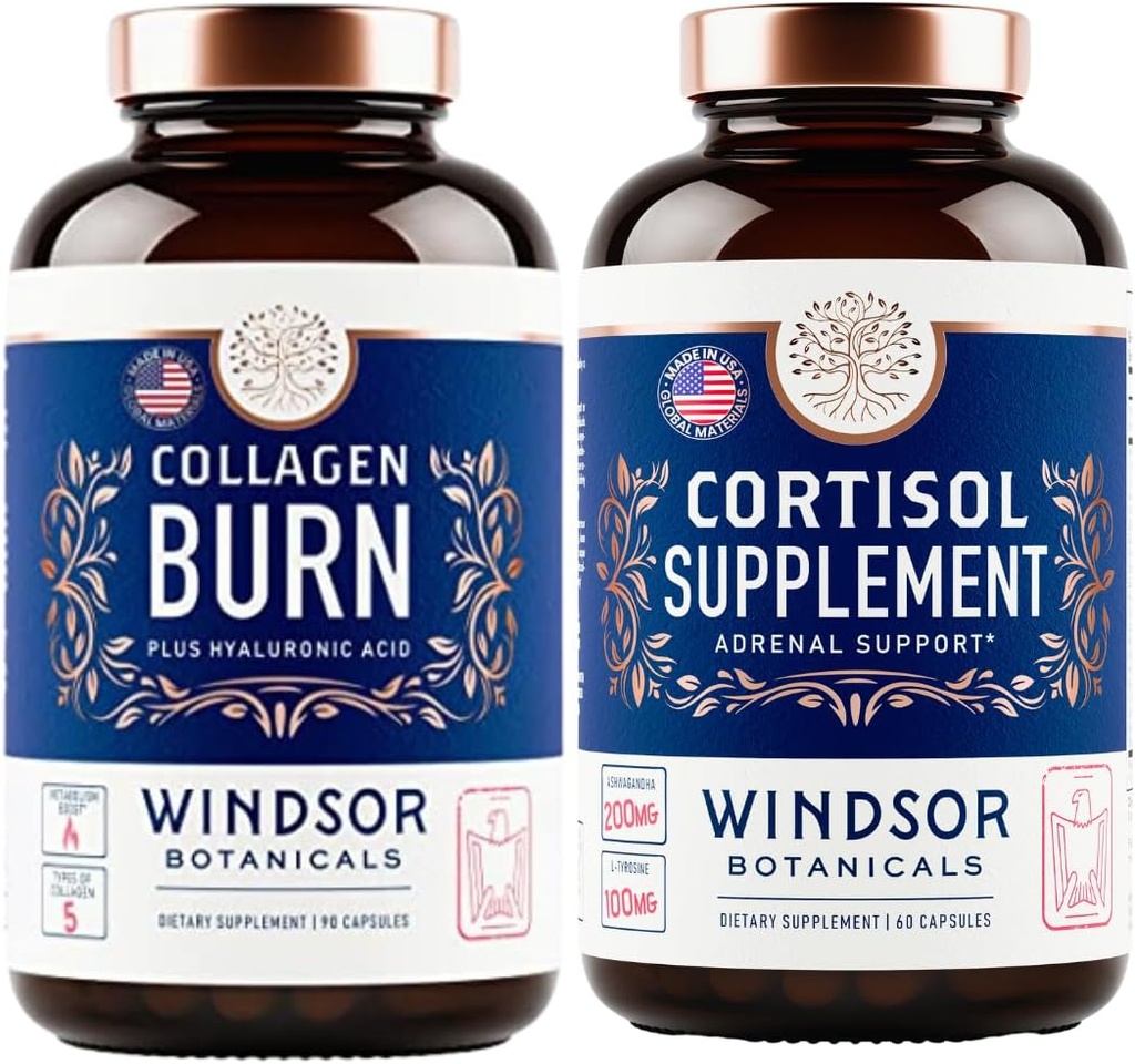 WINDSOR BOTANICALS Cortisol Blocker and Multi Collagen Burn - Beauty and Mood Support Bundle 2