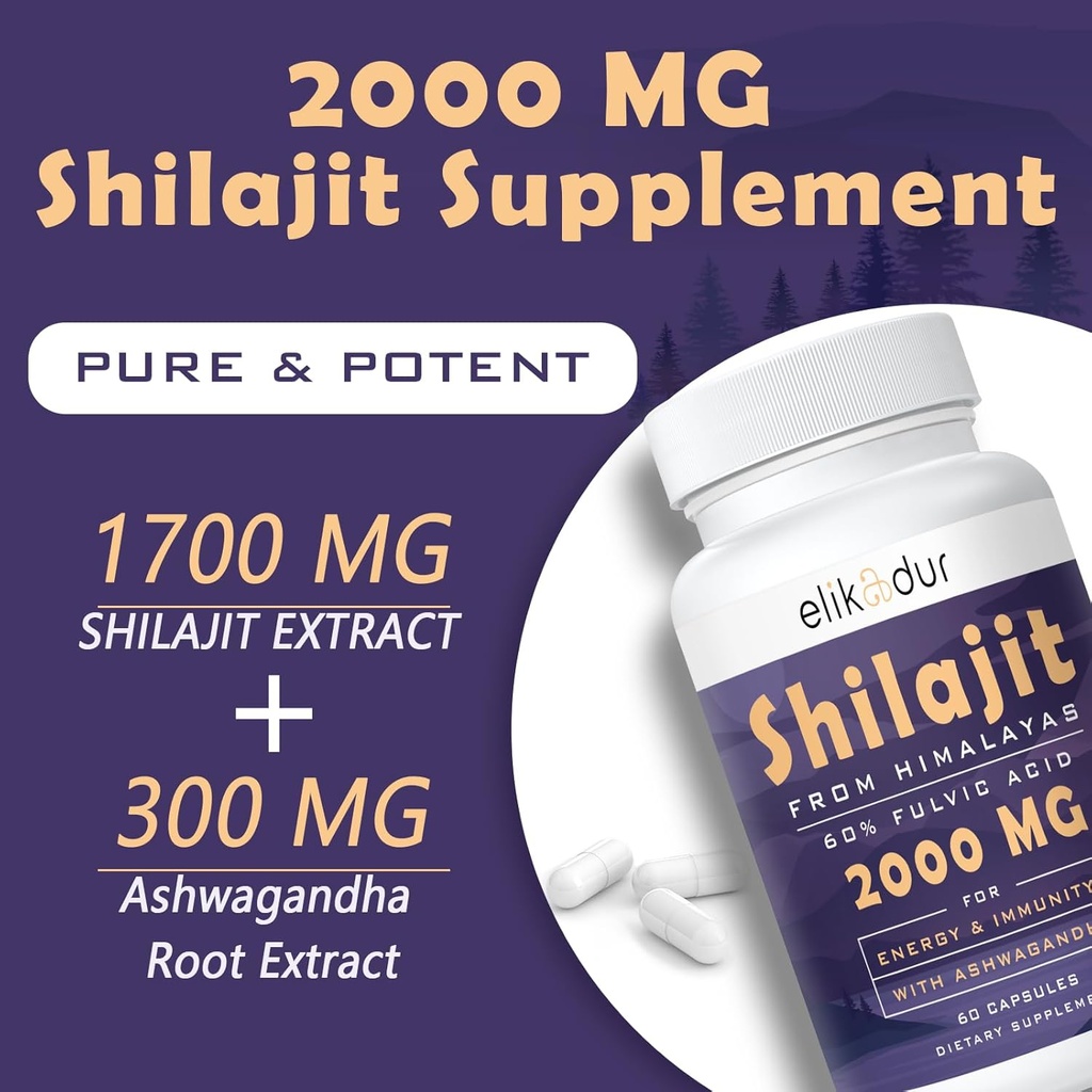 2000 MG Shilajit Supplement,Shilajit Resin Organic,Shilajit Capsules,100% Pure Shilajit with 85+ Trace Minerals & 60% Fulvic Acid,Boost Energy & Immunity,Vegetarian,Natural,60 Capsules 4