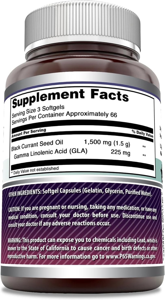 Amazing Formulas Black Currant Oil 1500 Mg Per Serving | Softgels | with GLA (Gamma-Linolenic Acid) | Non-GMO | Gluten Free (1 Pack, 100 Count) 3