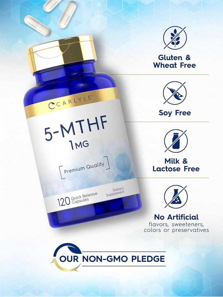Carlyle 5-MTHF L Methylfolate 1mg | 120 Capsules | Non-GMO & Gluten Free Supplement | Premium Quality 6