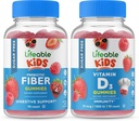 Lifeable Sugar Free Preciotic Fiber Kids + Vitamin D Kids, Gummies Bundle - Great Tasting, Vitamin Supplement, Gluten Free, GMO Free, Chewable Gummy 2