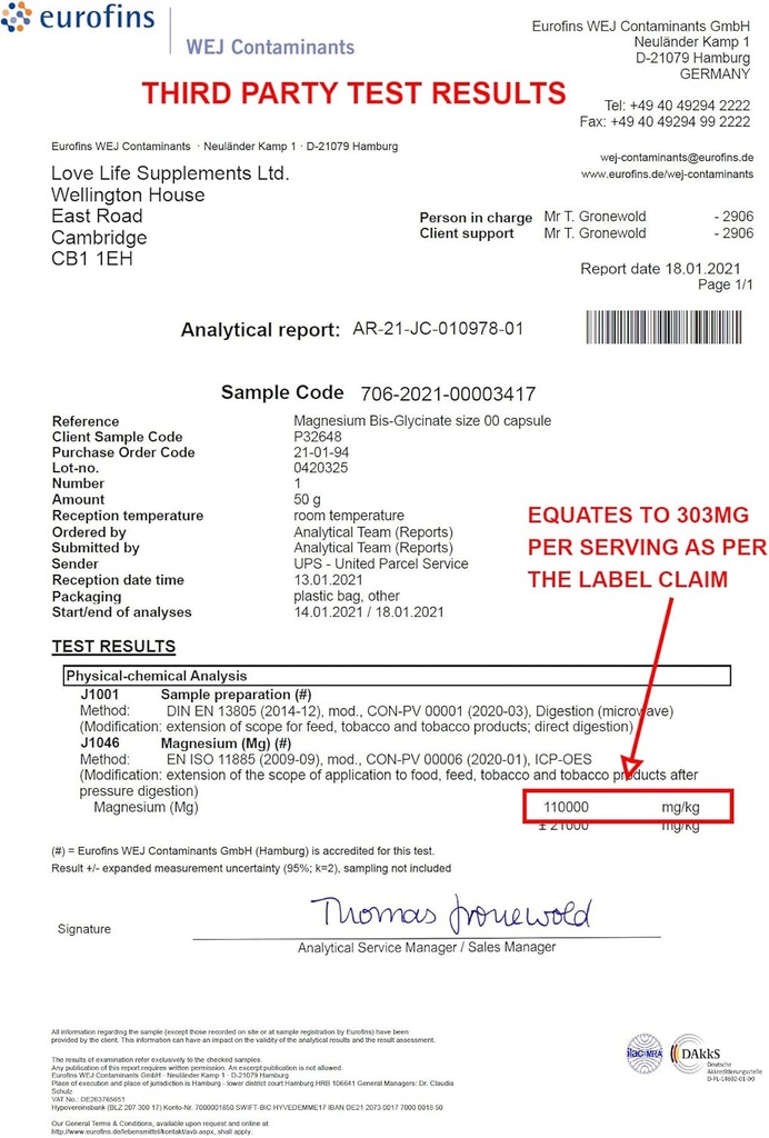 Magnesium Glycinate (Bisglycinate) | Chelated Magnesium Supplements | 2750mg (303mg Magnesium) | 240 Capsules / 60 Servings | Highly Bioavailable | Made in UK - GMP Certified | Love Life Supplements 6