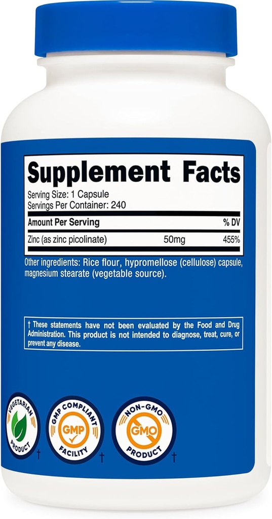 Nutricost Zinc Picolinate 50mg, 240 Vegetarian Capsules (3 Bottles) - Gluten Free and Non-GMO 6