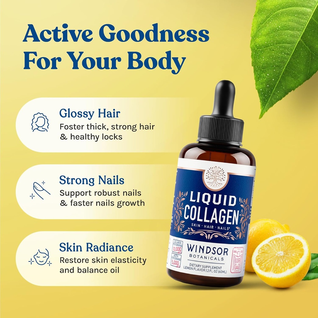 Liquid Collagen with Ashwagandha and L-Theanine - High Absorption 100,000 mcg Hydrolyzed Collagen Peptides Liquid Drops - Hair, Skin, Nails Health - Mood, Energy Levels Support – 2oz, 60 Servings. 3