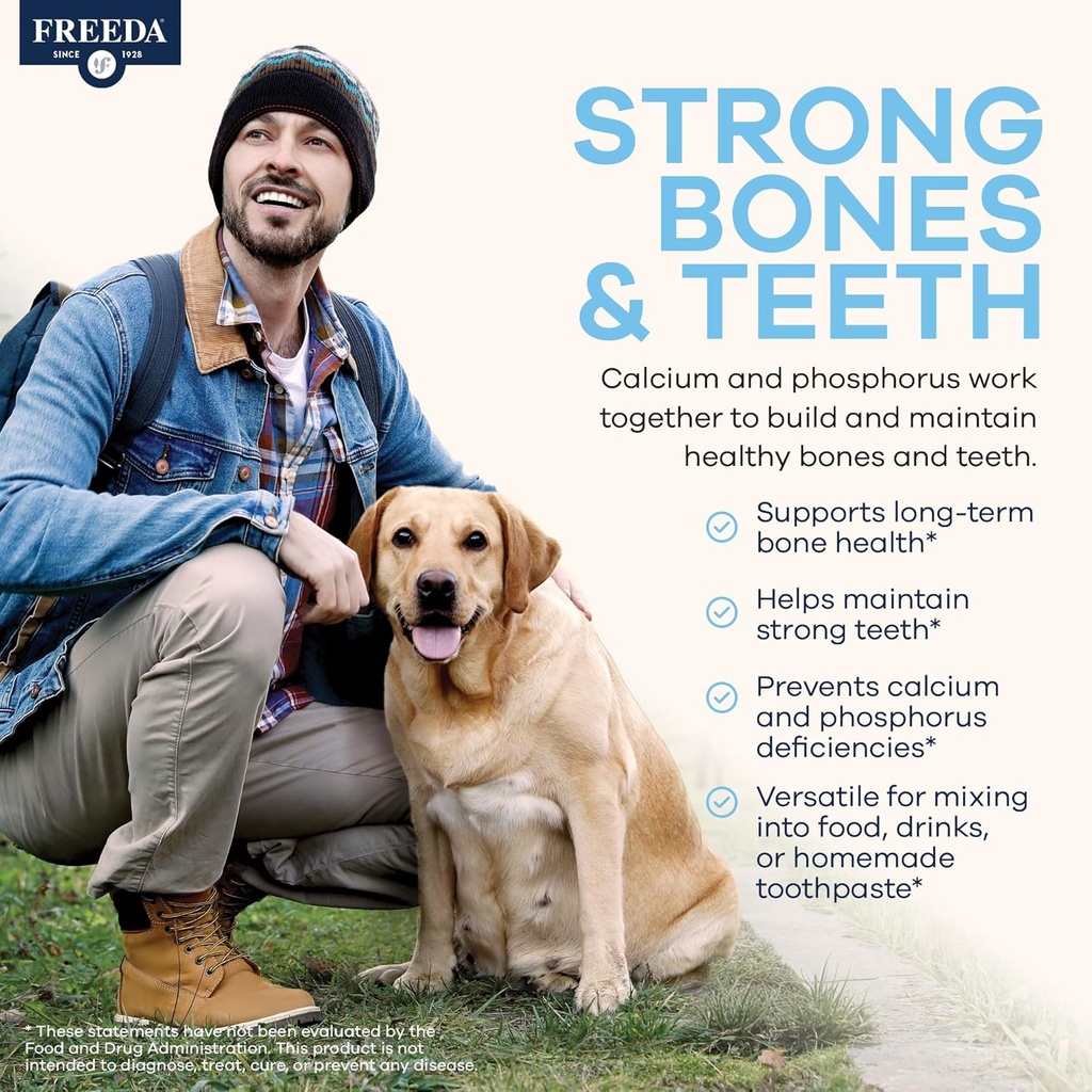 Freeda Calcium Phosphate Powder – Kosher Mineral Supplement for Bone & Joint Health in Men, Women, Dogs & Cats – Bone Strength Powder with Calcium and Phosphorus – No Vitamin D – Made in USA, 16oz 6