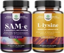 Bundle of Pure SAM E Supplement 150mg - Nootropic Same 150mg Per Serving for Memory & Brain Support and L Lysine 1000mg Free Form - L-Lysine Supplement for Eye Health Lip Care Collagen Synthesis 2