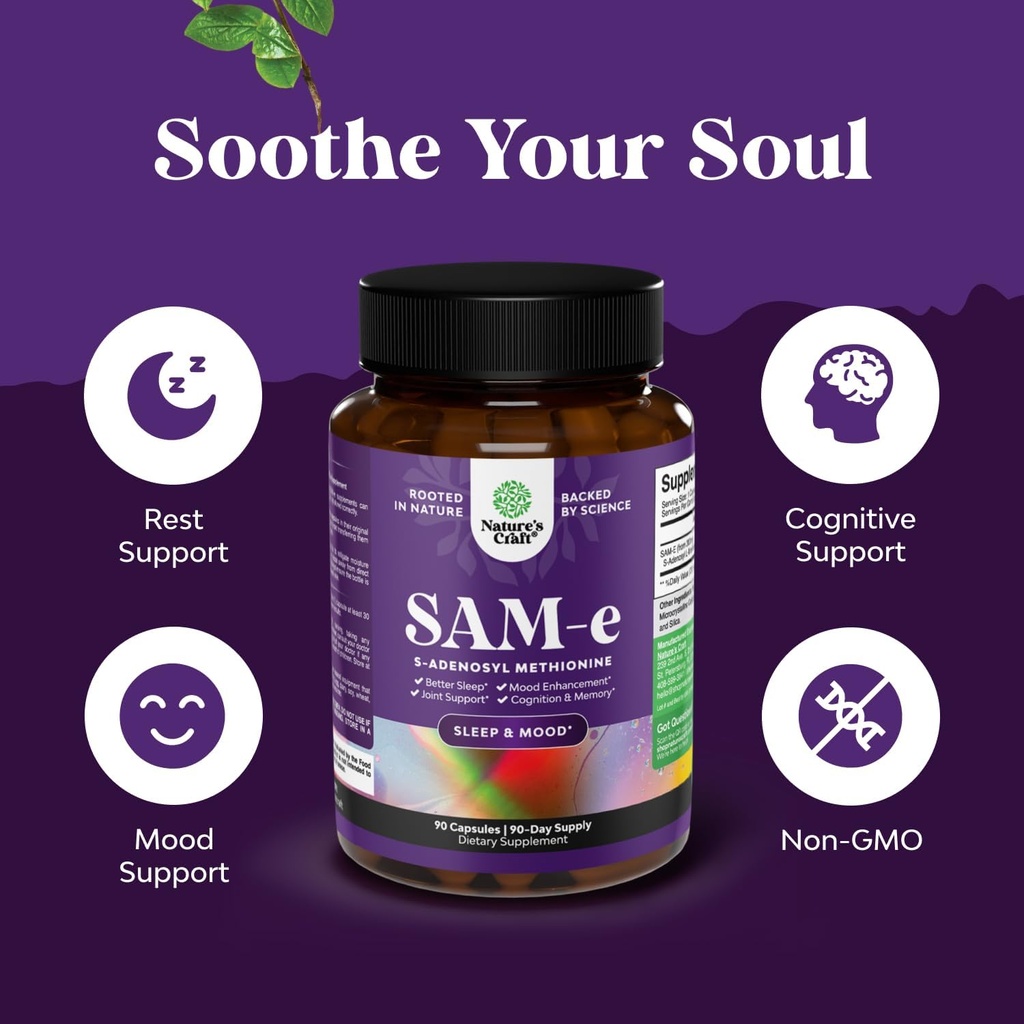 Bundle of Pure SAM E Supplement 150mg - Nootropic Same 150mg Per Serving for Memory & Brain Support and L Lysine 1000mg Free Form - L-Lysine Supplement for Eye Health Lip Care Collagen Synthesis 5