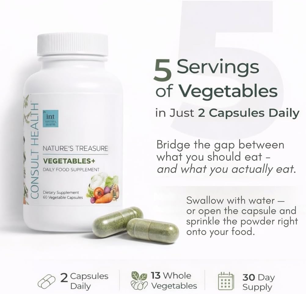Consult Health Nature's Treasure, 60 Mega Fruit and 60 Veggie Capsules,100% Whole Natural Green and Red Superfood Plant Based Nutrition, Supports Energy Levels, Grown and Made in The USA - (2Pack) 6