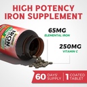 Iron Supplement for Women & Men, with Vitamins C, B6, B12 & Folate + Iron Supplement, 65mg Carbonyl Iron with 250mg Vitamin C 4