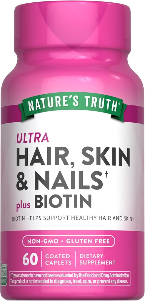 Nature's Truth Hair Skin and Nails | 60 Caplets | Plus 5,000 mcg Biotin | Non-GMO & Gluten Free Supplement 2