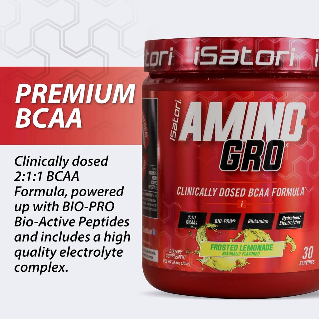 iSatori Amino-GRO BCAA Powder, Branched Chain Amino Acids with Glutamine, Electrolyte Powder & Bio-GRO Bio-Active Peptides for Muscle Growth & Post Workout Recovery, Frosted Lemonade (30 Servings) 6