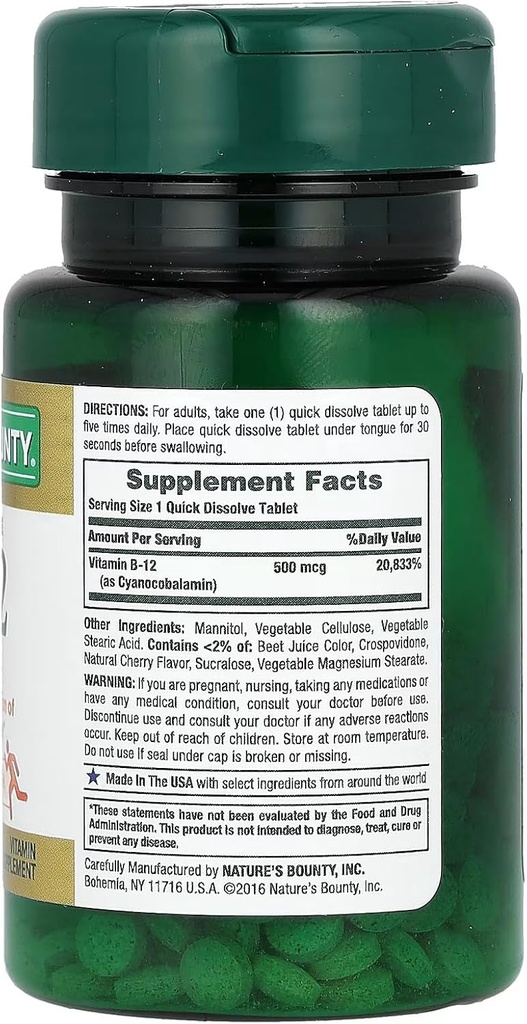 Nature's Bounty Vitamin B-12 500 mcg, 100 ea (Pack of 4) 3