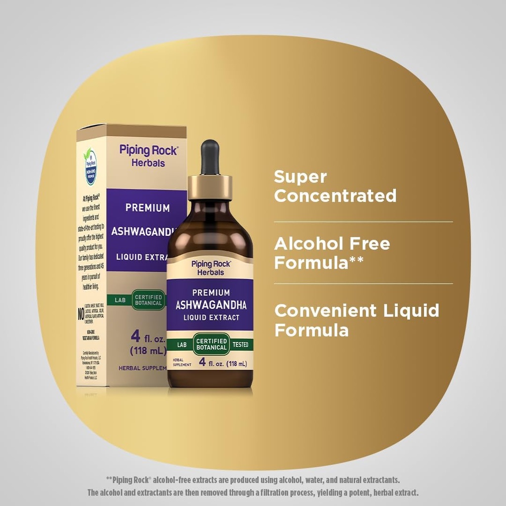 Piping Rock Ashwagandha Liquid Drops | 4 fl oz | Premium Herbal Root Extract | Alcohol Free Tincture | Vegetarian, Non-GMO, Gluten Free Supplement 5