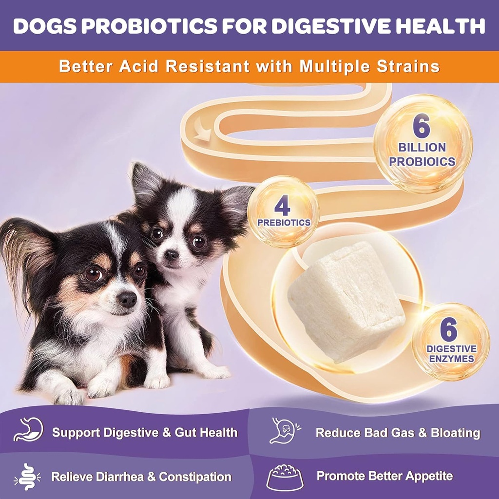 NATURE TARGET Probiotics for Dogs, 6 Billion Freeze Dried Dog Probiotics with Prebiotics & Enzymes, Vitamins, Omega 3, for Digestive & Gut Health, Itch Relief, Reduce Diarrhea, 120 Bites 3
