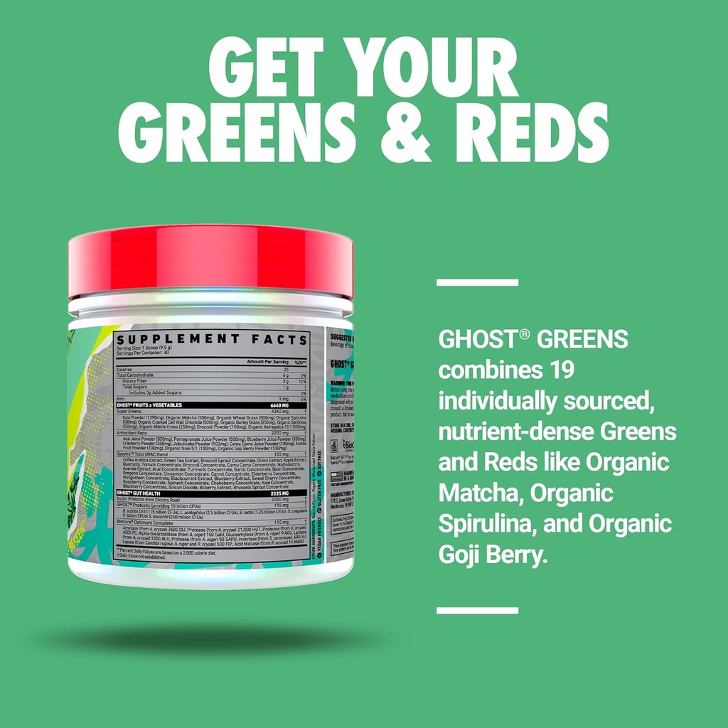 GHOST Greens Powder, Original - 30 Servings - 19 Superfood Greens & Reds Powder, Fruits, Vegetables, Spirulina, & Chlorella, Prebiotics, 10 Billion CFU Probiotic & Digestive Enzymes - Gluten-Free 4