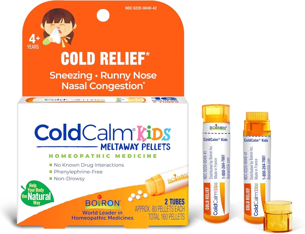 Boiron ColdCalm Kids Pellets for Relief of Common Cold Symptoms Such as Sneezing, Runny Nose, Sore Throat, and Nasal Congestion - 2 Count (160 Pellets) 2