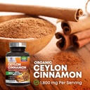 Organic Ceylon Cinnamon Supplement 1800mg - Certified Organic Ceylon Cinnamon Powder Pills - Energy & Heart Support for Women & Men, Bottled in USA, Antioxidant, Gluten Free, Non-GMO - 180 Capsules 4