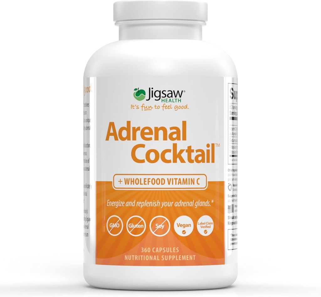 Jigsaw Health Adrenal Cocktail + Wholefood Vitamin C | with Potassium Bicarbonate, Sea Salt, and Acerola Cherry Extract | 360 Capsules | 60 Servings 2
