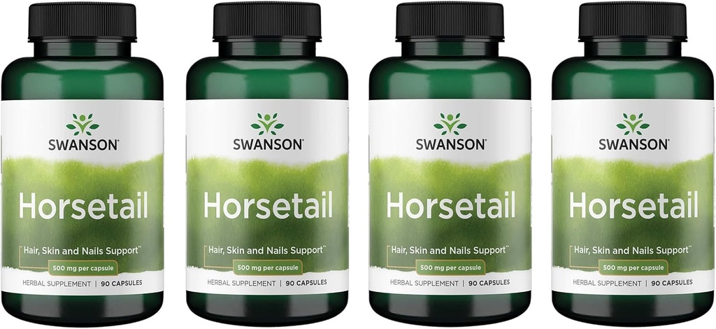 Swanson Horsetail - Herbal Supplement Supporting Healthy Hair, Skin & Nails - Natural Ingredients for Bone Health & Urinary Tract Support - (90 Capsules, 500mg Each) (4 Pack) 2