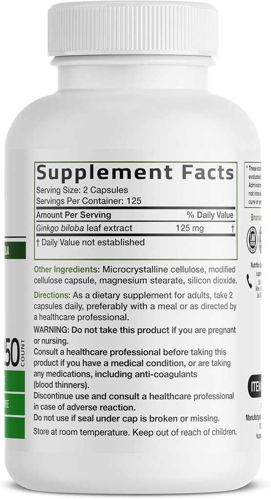 Bronson Ginkgo Biloba Extra Strength Supports Brain Function & Memory Support, 250 Vegetarian Capsules 3