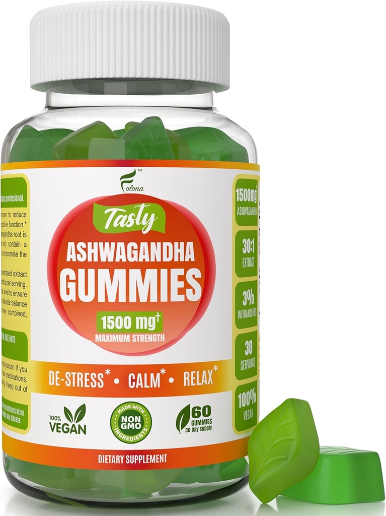 Ashwagandha Gummies Maximum Strength 1500mg - Relax, Uplift Energy Chew - Sleep Support, Immune Health, Calm Mood, Contains Withanolides, Vegan, Plant Based, Non-GMO, Gluten-Free 2