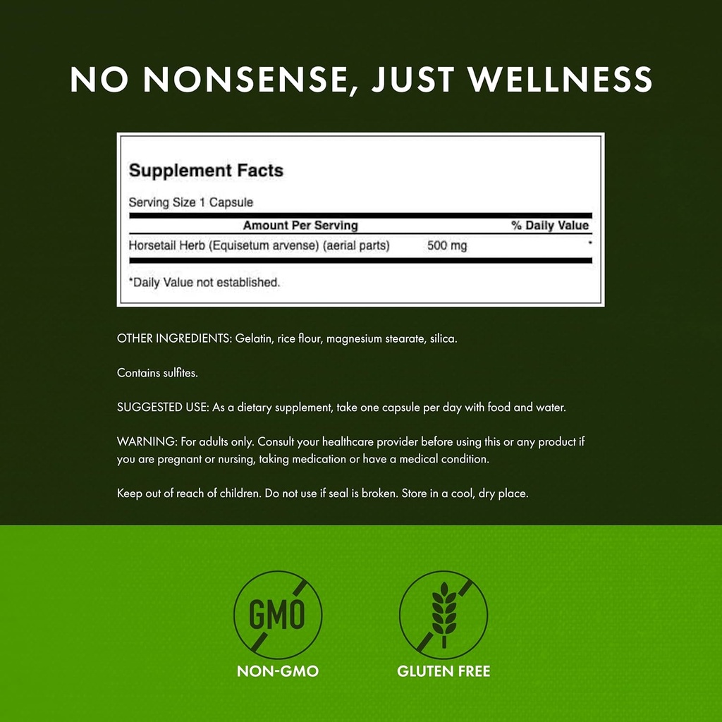 Swanson Horsetail - Herbal Supplement Supporting Healthy Hair, Skin & Nails - Natural Ingredients for Bone Health & Urinary Tract Support - (90 Capsules, 500mg Each) (4 Pack) 4