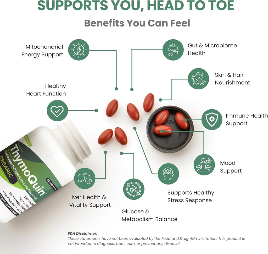 Organic Cold-Pressed Black Seed Oil Capsules for Skin, Joint, Metabolic & Immune Health | USP-Grade Pure Nigella Sativa with 3% Thymoquinone | Non-GMO Black Cumin Seed Oil, 60 Softgel 5