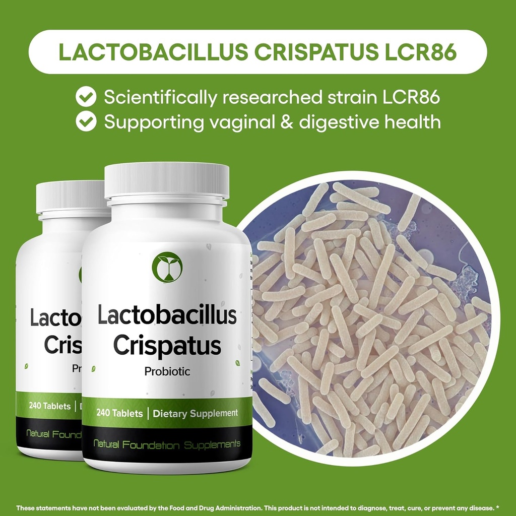 Lactobacillus Crispatus Probiotic Supplement 240 Tablets 3 Billion CFU Probiotics for Women Supports Vaginal Digestive & Gut Health (240, Lactobacillus Crispatus) 3